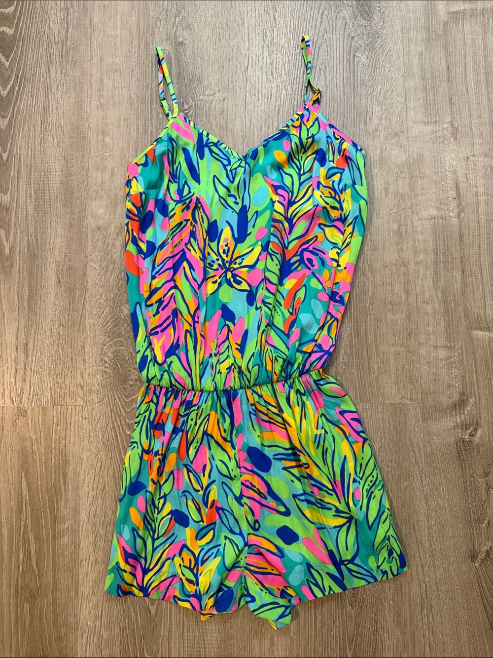 Lilly‎ Pulitzer XXS Deana Tropical Casual Vacation Resort Satin Summer Romper